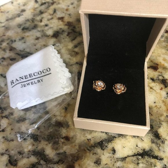 Women's Gold Plated Sterling Silver Rose Flower Earring - Picture 11 of 11